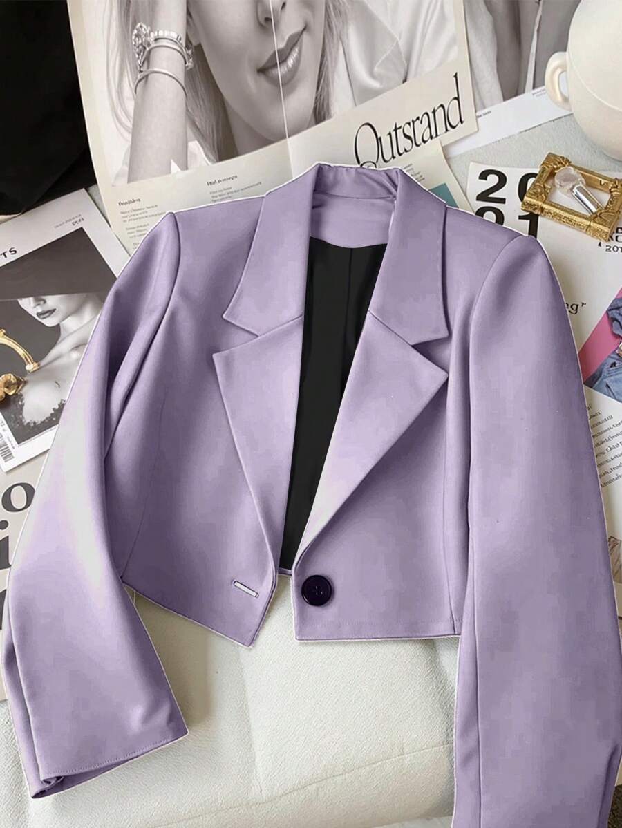 Franclia 女士纯色短夹克，休闲办公装 - 淡紫色 - 查看 1