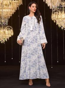 Al Najma Áo Kaftan dài truyền thống in hoa thanh lịch của Thổ Nhĩ Kỳ và Ả Rập dành cho nữ - Nhiều màu - Xem 5