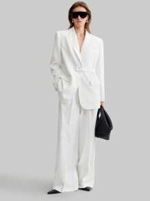 Ontre 女士直筒休闲/商务通勤白色美元钞票牙签设计裤 - 白色 - 查看 4