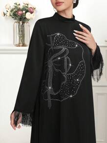 Al Najma 女士土耳其和阿拉伯传统长款连衣裙，端庄的卡夫坦 - 黑色 - 查看 2