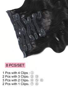 8 Peças Extensão de Cabelo Humano Remy Reta Cor Preta Natural 1B, Densidade de 130%, Cor Preta Natural, Uso Diário para Mulheres com Cabelo Fino, Clipe de Extensão de Cabelo - Natural Black - Visão 4