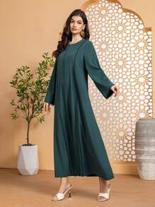 Al Najma Vrouwen effen kleur ronde hals elegante lange mouwen Arabische stijl jurk