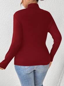 EMERY ROSE 2pcs/Set Plus Size Solid Color Casual Turtleneck T-Shirt, Suitable For Fall And Winter - Multicolor - View 8