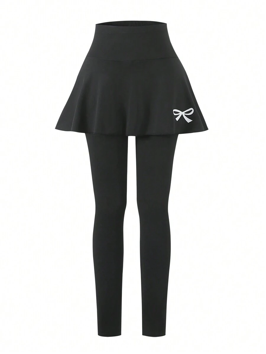 Sparklyn 假日、夏季、旅行少女休闲优雅蝴蝶结图案打底裤,适合春、秋、夏季穿着,非常适合户外活动 - 黑色 - 查看 1