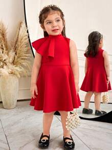 SHEIN Baby Girl Palace Style Ruffled Collar Sleeveless Midi Dress - Red - View 6