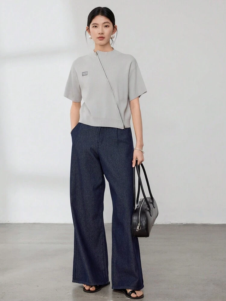 Women's Business Casual Design Asymmetric Zipper Front Cardigan Sweater