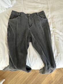 SHEIN EZwear 大码高腰洗水做旧紧身休闲裤 - 黑色 - 查看 4