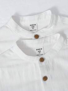 SHEIN 2 stuks Kids Boy Casual Stand Collar Half-Zip Loose Woven Short Sleeve Shirt Multi-Pack, 2 Stijlen 1 Van Elk, Geschikt Voor Woon-werkverkeer, School, Dagelijkse Kleding, Reizen, Sport, Lente, Zomer, Herfst, Winter