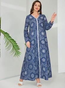 Al Najma 2025 新款阿拉伯风格女式春夏休闲长款连衣裙 - 藍色 - 查看 1