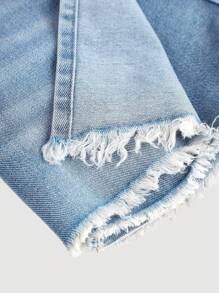 SHEIN Tween Girls' Spring And Summer Boho Ripped High Waist Wrap Front Denim Skort,Tween Girl Summer Break Outfits - Light Wash - View 4