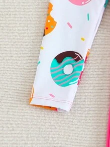 Girls 2pcs Bikini Set, Suspender Crop Top With Cute Donut Pattern Zipper & Printed Pants, Splicing Design - Multicolor - View 6