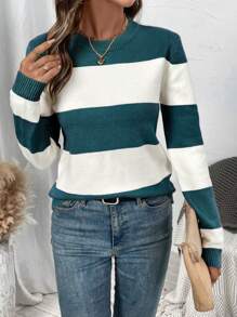 EMERY ROSE Sweater Mewah yang Bergaya & Elegan, Atasan Pullover Rajut Longgar Lengan Panjang Wanita, Pullover Rajut Musim Gugur/Dingin - MultiWarna - View 5