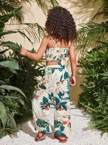 SHEIN 2-delige set jonge meisjes met ditsy bloemen camisole top en wijde pijpen broek