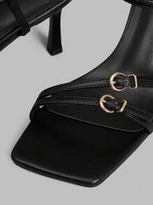 Ontre Women's Fashion Striped Personalized Office Commute High Heel Sandals Spring Shoes Spring Break Easter Prom Heels For Christmas - Black - View 4