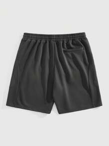 ROMWE MEN Men's Sporty Drawstring Waist Zip Pocket Casual Cargo Shorts - Black - View 2