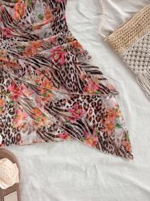 Soleia 动物印花 & 花卉 V 领紧身连衣裙 - 卡其色 - 查看 4