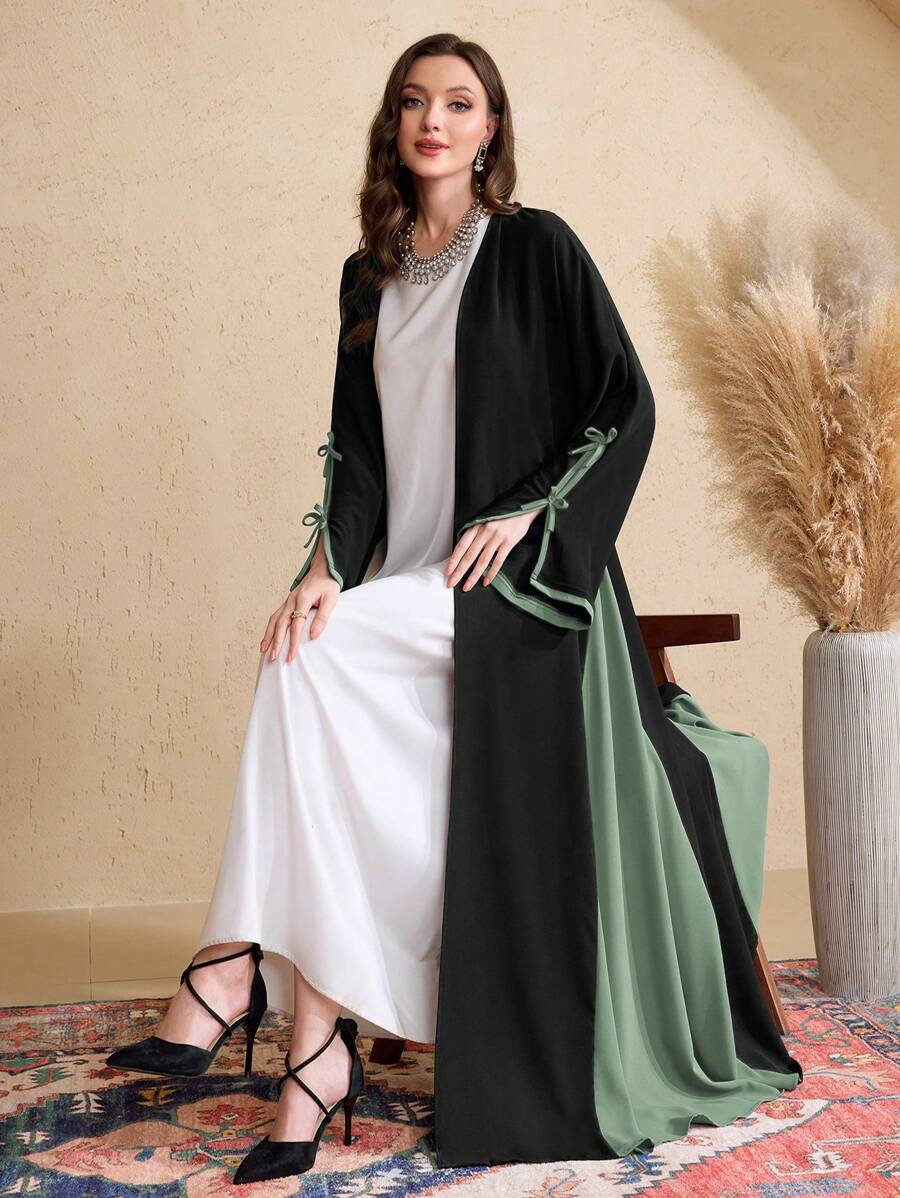 SHEIN Najma Women's Contrasting Color Splice Extra Long Abaya | SHEIN UK