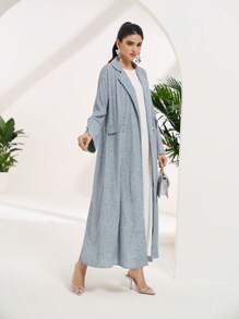 Al Najma Women's Front Button Long Sleeve Casual Long Style Arabic Abaya Robe - Grey - View 3