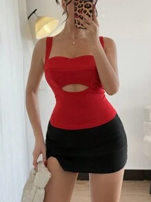 Chiquease 1pc Women's Solid Color Hollow Out Waist Strap Fashionable Tank Top - White - View 5