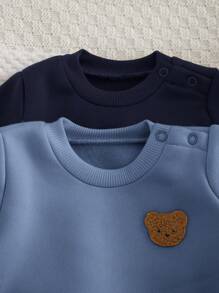 SHEIN Conjunto de 4 piezas de sudadera y pantalones con diseño lindo de oso de dibujos animados para bebé niña recién nacido para otoño/invierno - Multicolor - Ver 7