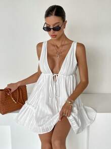 Siren Gaze 女式无袖前系带休闲迷你连衣裙 - 白色 - 查看 8