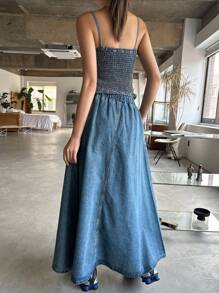 DAZY Conjunto de 2 piezas de top de tirantes y falda de mezclilla para mujer