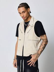 ROMWE MEN Men's Solid Color Zip-Front Casual Vest - White - View 4