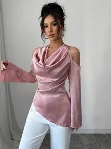 Modelyn 女士深 V 领修身长袖编织粉色衬衫 - 粉色 - 查看 6