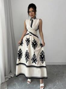 Rafferiza 女士优雅度假交叉裹身上衣和裙子 2 件套 - 杏色 - 查看 3