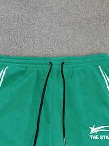 Aesthetic Post--Loose Fit Men's Slogan Graphic Drawstring Waist Green Sweatpants - Cadet Blue - View 3