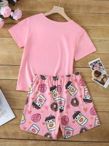 Tween Girl 甜甜圈图案圆领睡衣套装 - 彩色 - 查看 2