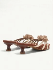 CUCCOO CHICEST Women Pointed Toe Criss-Cross Strap Champagne Rose Flower Sexy Open Toe Outdoor Stilettos High Heel Sandals - Champagne - View 10