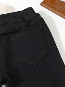 幼儿中性街头休闲松紧腰工装宽松牛仔裤，配有扁平口袋 - 黑色 - 查看 5