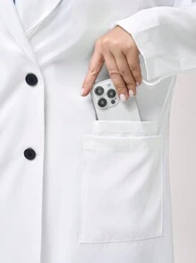 TaskEZ Damen Laborkittel in Große Größen / Langarm Revers-Kragen, einfarbig - Weiss - Übersicht 6