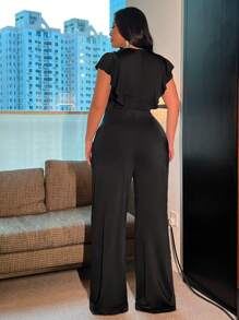 Flirla 大码性感深 V 领褶皱连体裤