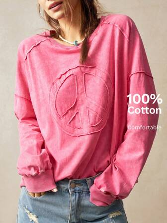 Bohemela Damen Lässig einfarbiges Strick Rundhalsausschnitt Loose Fit Langarm Sweatshirt