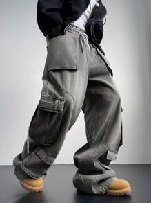 Manfinity EMRG Men's Light Blue Denim Cargo Baggy Jeans - Light Grey - View 6