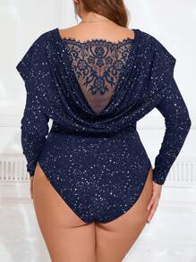 SHEIN Frenchy Plus Size Minimalist Fashion Casual Everyday Bodysuit - Navy Blue - View 4