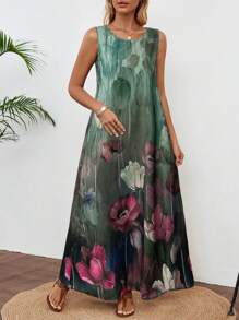 EMERY ROSE 女士超长连衣裙、休闲返校服装、秋季教师服装、女士夏威夷印花连衣裙 - 彩色 - 查看 6