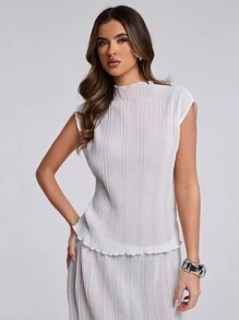 SHEIN BAE Women's Spring And Summer Daily Western Music Festival Wear Apricot See-Through Lace One-Shoulder Slim-Fitting Going Out Top, Daily Wear - White - View 7