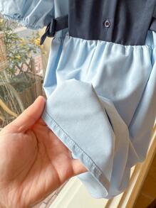 SHEIN LMoss Kids LMoss Bebeluş Fetiţă Bebeluş Fetiţă Rochie de vară cu mâneci prinţesă cu mâneci scurte cu guler răsturnat, potrivită pentru adunări în aer liber, vacanţe şi alte ocazii