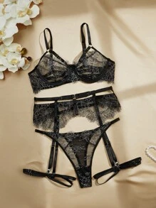 SHEIN Minimalistischer, sexy Damen Lingerie-Set, Alltags Bekleidung - Schwarz - Übersicht 8