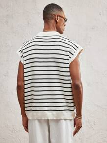 AKNOTIC Party Men's Loose Knit Casual Sweater, Suitable For Summer - Black and White - View 6