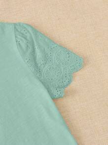 EMERY ROSE Solid Eyelet Embroidery Scallop Trim Tee - Mint Green - View 3