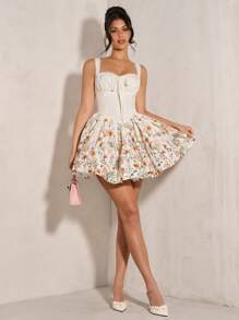 SHEIN BAE 暑假约会旅行连衣裙情人节连衣裙小碎花连衣裙野餐连衣裙优雅连衣裙纯色褶皱胸围蕾丝花边吊带裙女士夏季服装/春季服装/情人节服装/狂欢节/海滩度假服装 - 彩色 - 查看 7