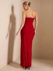 SHEIN BAE Women's Sleeveless Solid Red Maxi Dress, Elegant And Sexy With Romantic 3D Flower Decoration, Suitable For Graduation Ceremony, Cocktail Party, Romantic Date, Winter Layering, Party, Formal Event,Valentine's Day,Valentine Outfits For Women - Red - View 2