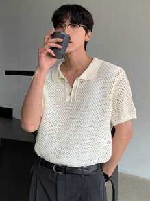 DAZY Men's Summer Zipper Half-Zip Ribbed Knit Vacation Sweater - White - View 6