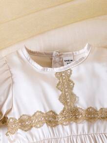 Baby Girl Summer New Solid Color Casual Lace Patchwork Dress - White - View 7