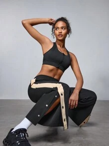 SHEIN Women Sports Pants, Minimalist Style Casual Daily Wear - Black - View 2