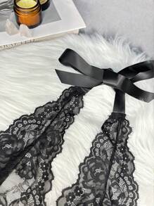 2 件套女士蕾丝内衣服装（连体裤和头饰） - 黑色 - 查看 6